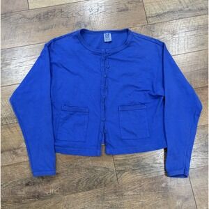 Vintage 90s GAP Button Up Henley Long Sleeve Cropped Shirt USA Made Blue Medium